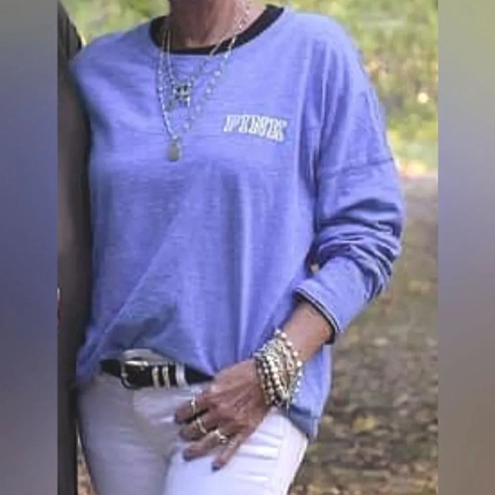 Pink Victoria's Secret Blue Long Sleeve Crewneck Pullover Top